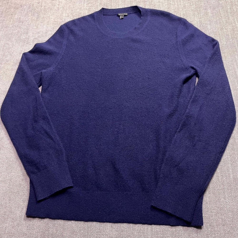 Theory Sweater Men Large Blue Cashmere Knitted Crew Neck Long Sleeve Pullover